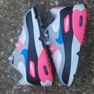 Nike Air Max 90 Baby Toddler White Hot Pink Blue Sneakers 8C Leather